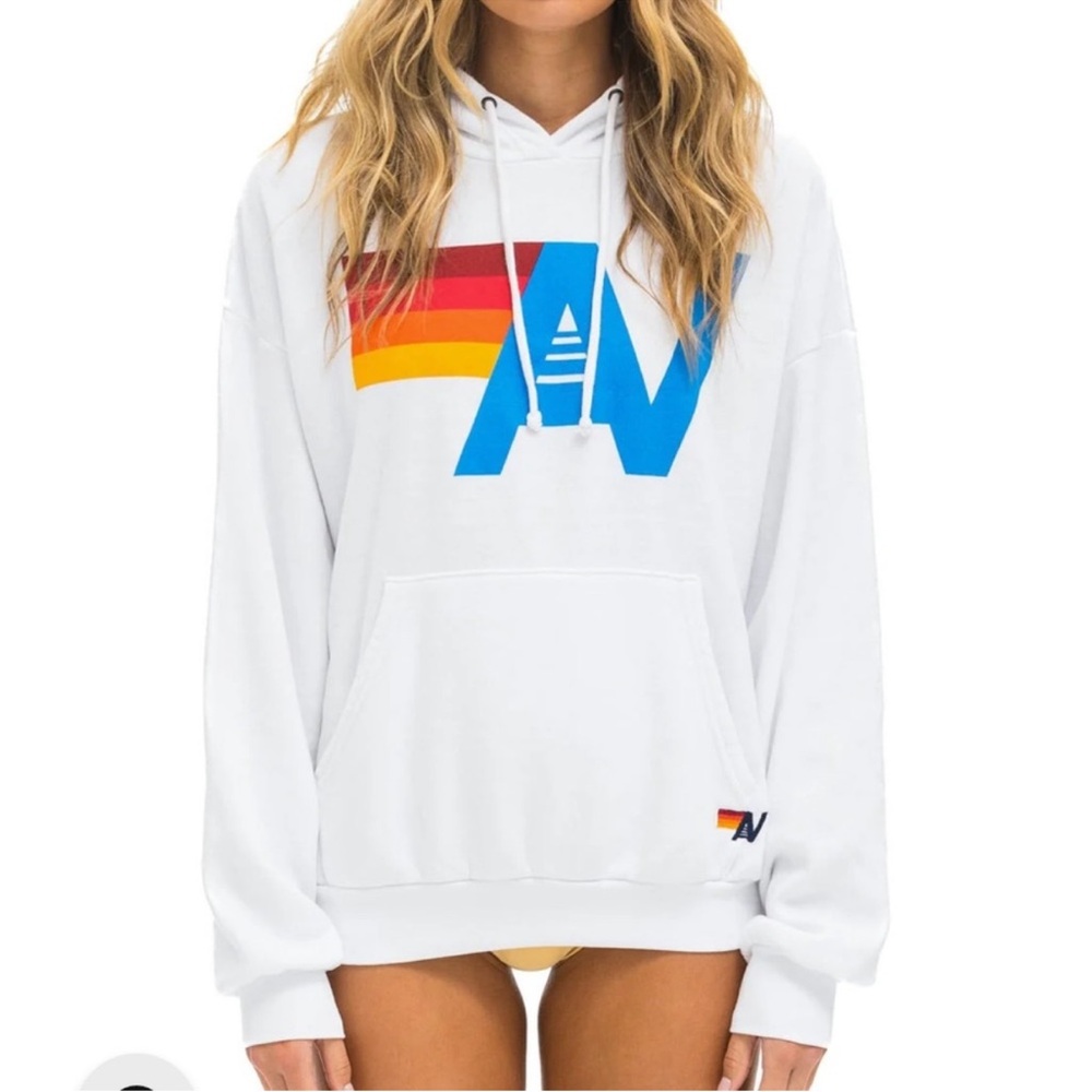 Aviator Nation White Hoodie with Multicolor Logo